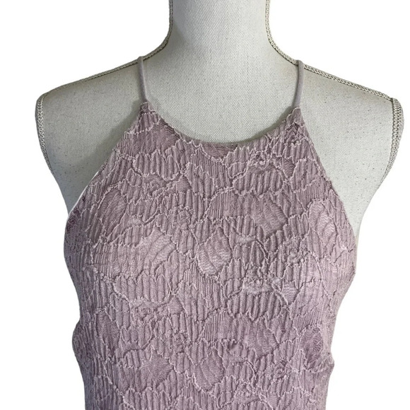 Aqua NEW Halter Top Dress Size Large Light Purple Lavender Lace Overlay Floral - Picture 4 of 10
